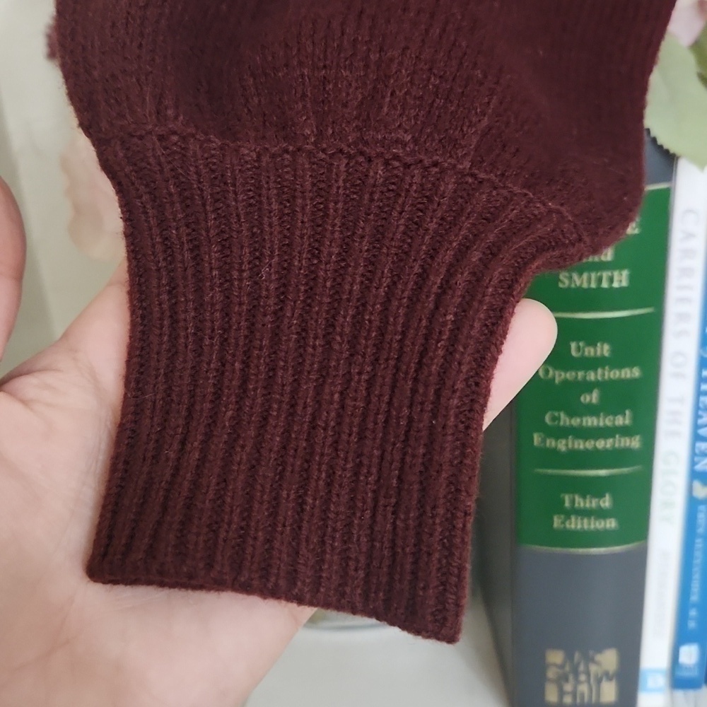 Burgundy balloon sleeve knit sweater Cozy Fall Winter formal party church school - Picture 5 of 10